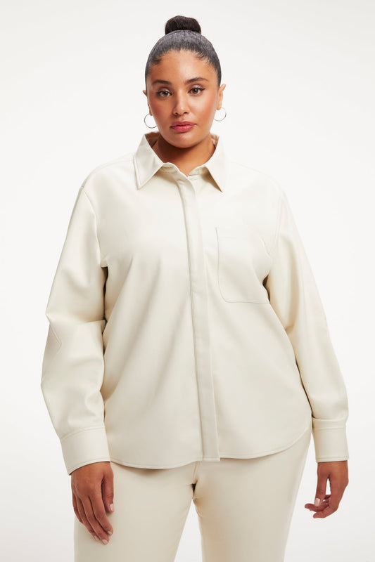 Women's Full Sleeve Leather Shirt In White