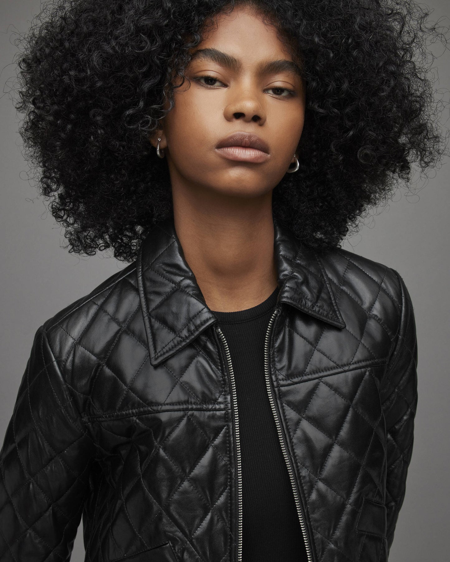 Women's Quilted Leather Bomber Jacket In Black