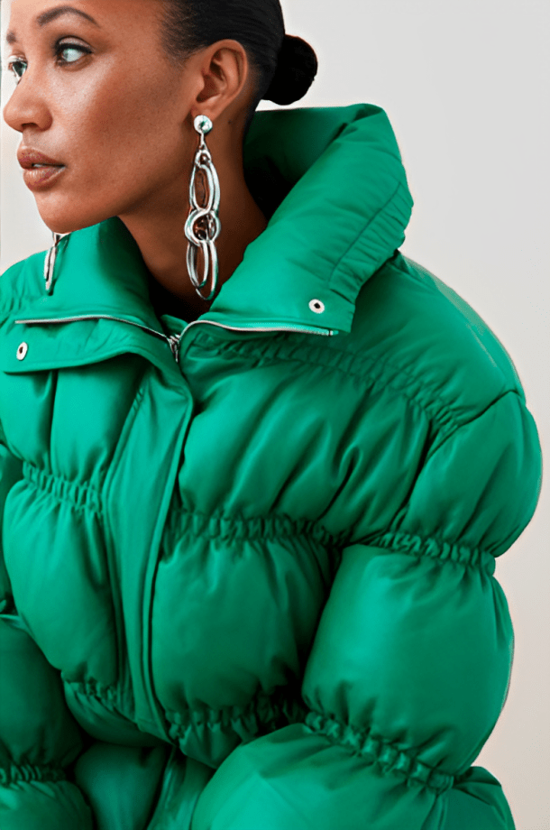 Women's Leather Puffer Jacket In Jade