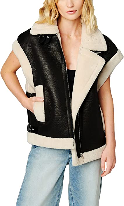 Women's Shearling Leather Vest In Black