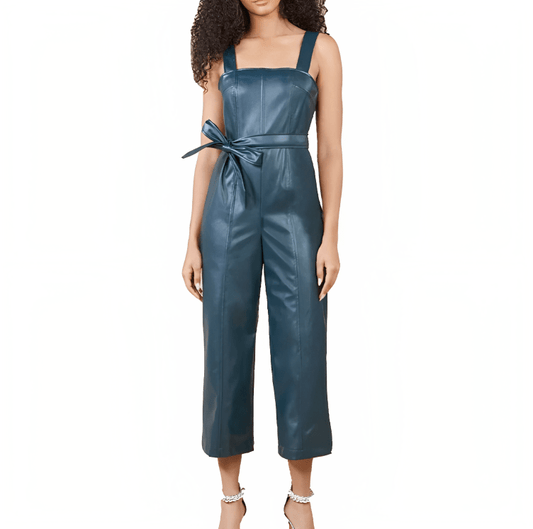 Women's Overalls Leather Jumpsuit In Emerald Green