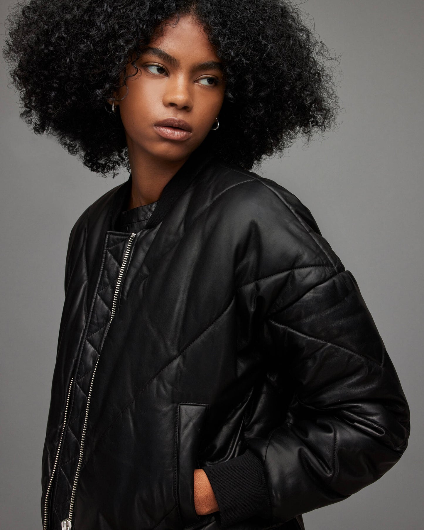 Women's Puffer Leather Jacket In Black