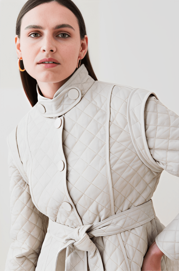 Women's Quilted Leather Jacket In White