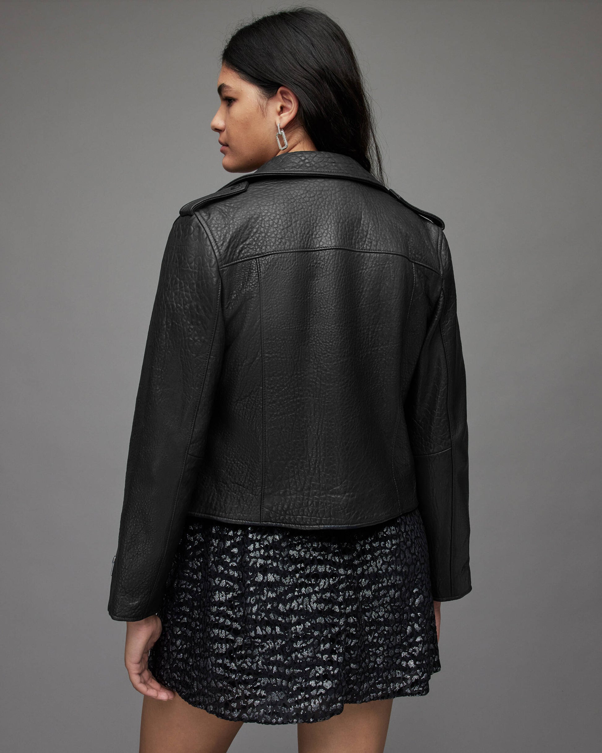 Women's Snake Print Leather Biker Jacket In Black