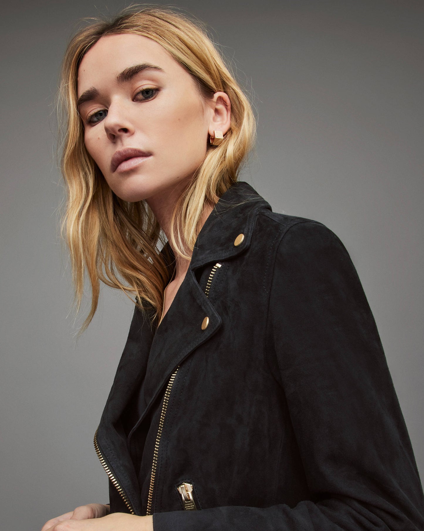 Women's Suede Leather Biker Jacket In Black