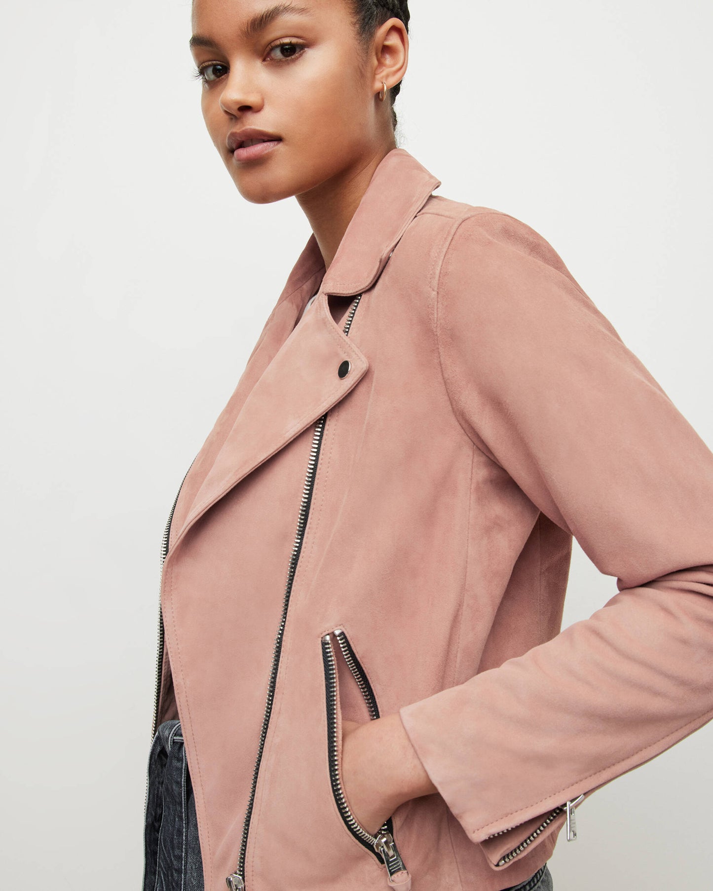 Women's Suede Leather Biker Jacket In Pink