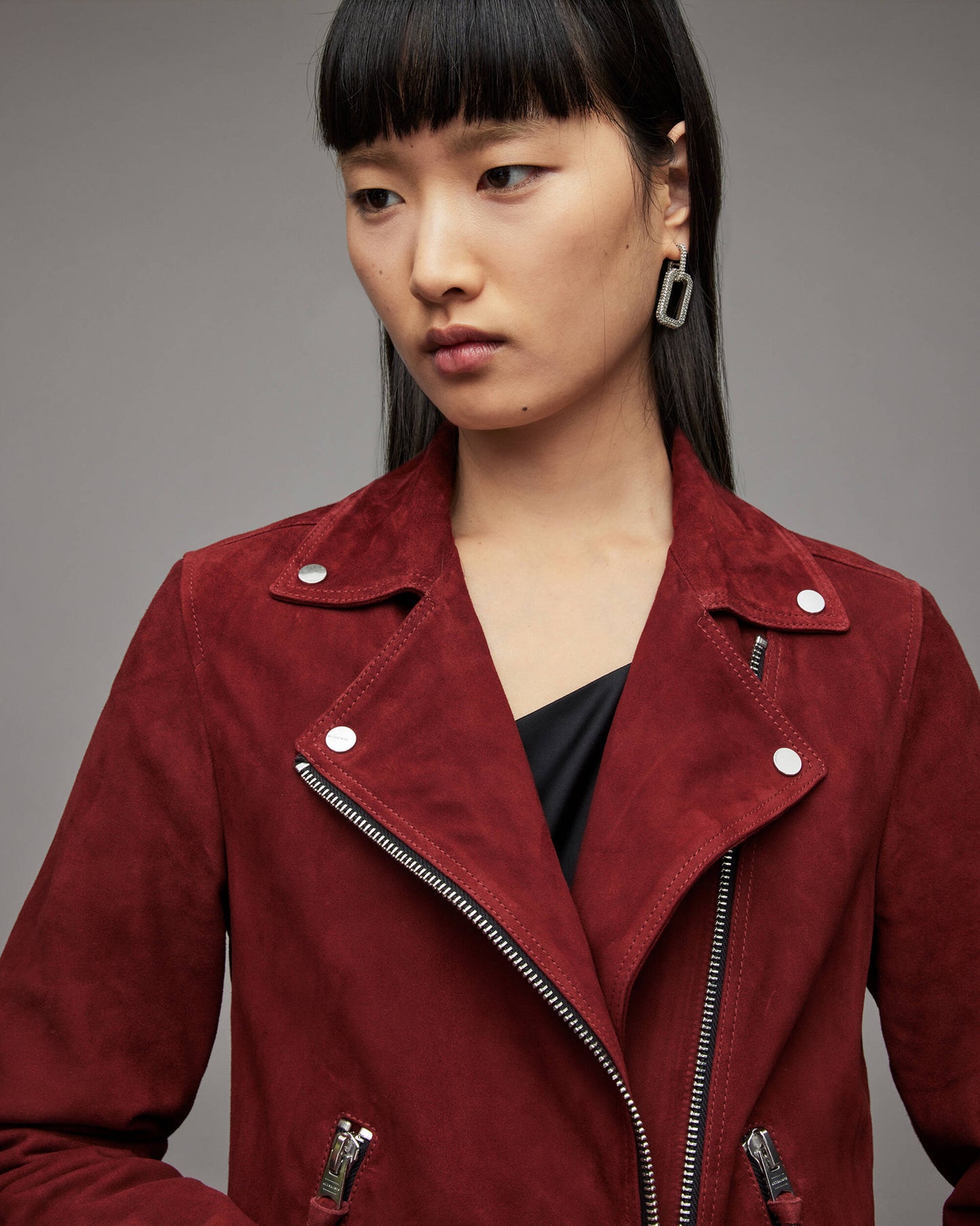 Women's Suede Leather Biker Jacket In Red