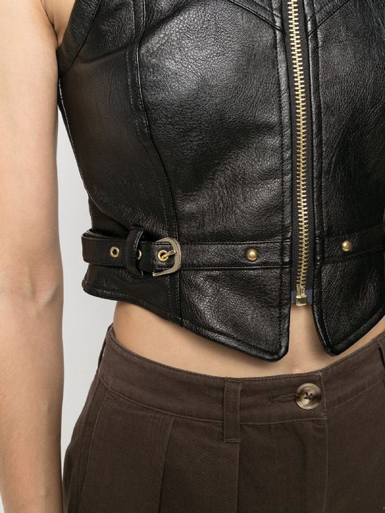 Women's Trendy Leather Vest In Black