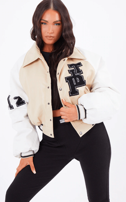 Ladies Jackets Cream Colour Bomber Jacket Women's Varsity Bomber