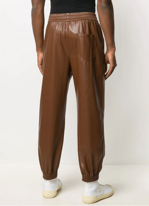 Men's Leather Pant In Dark Brown With Rib Knit Ankles