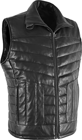 Men's Quilted Puffer Leather Vest In Black