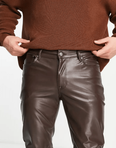 Men's Skinny Leather Pant In Dark Brown