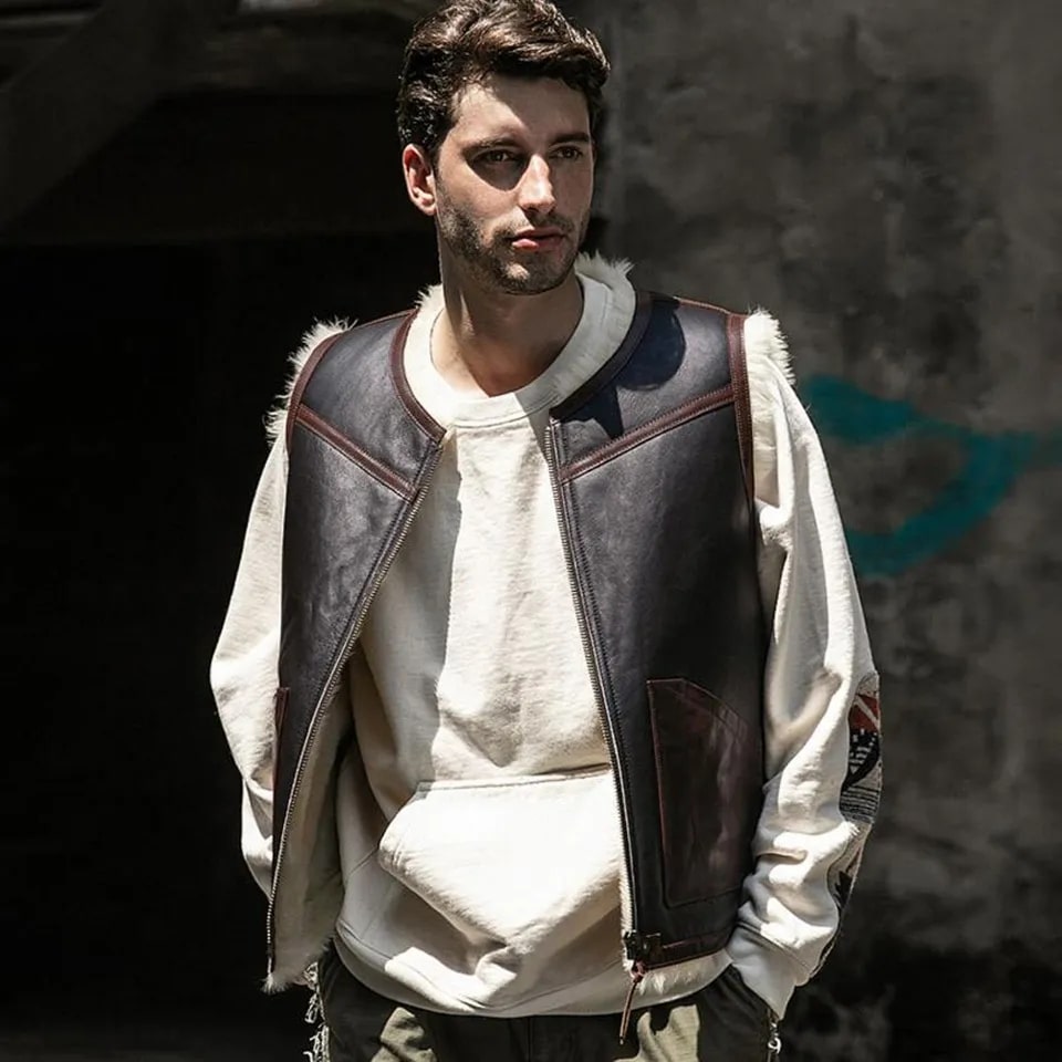 Men's Dark Brown Shearling Leather Vest