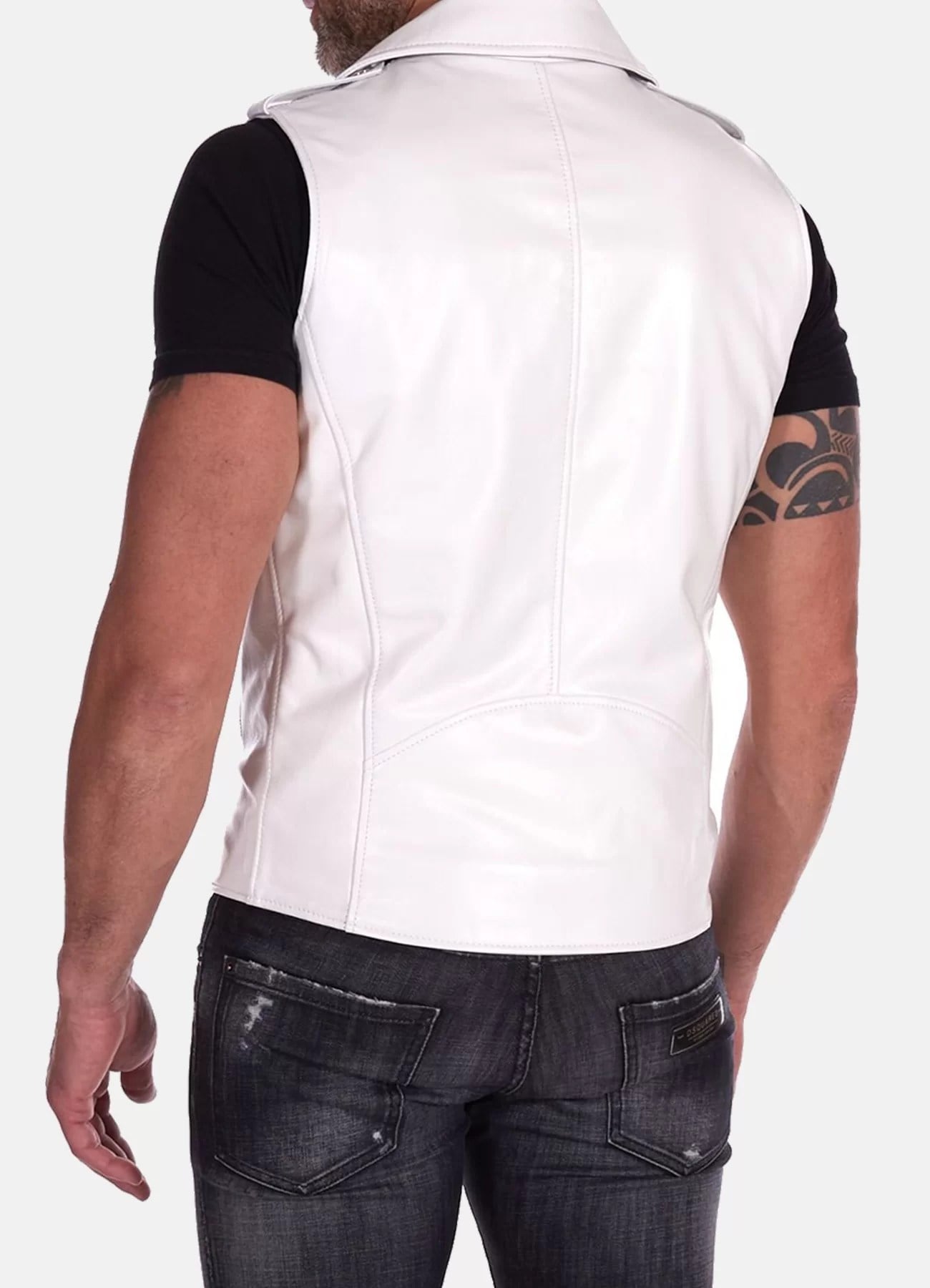 Men's Leather Biker Vest In White