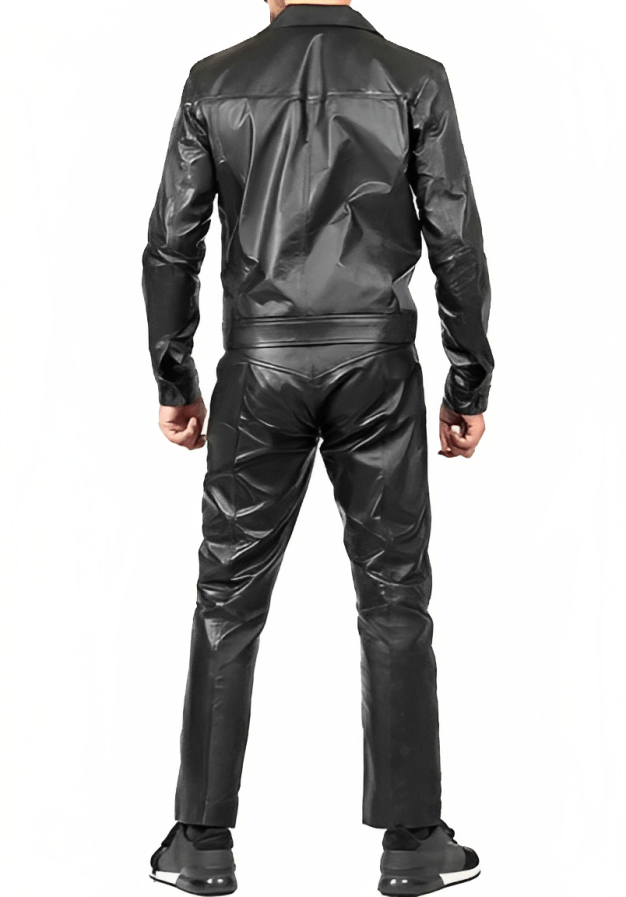 Men's Leather Jumpsuit In Black With Patch Pockets