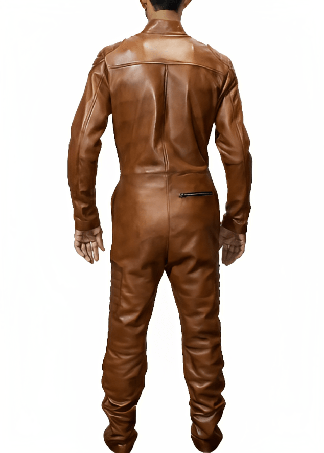 Men's Biker Leather Jumpsuit In Brown
