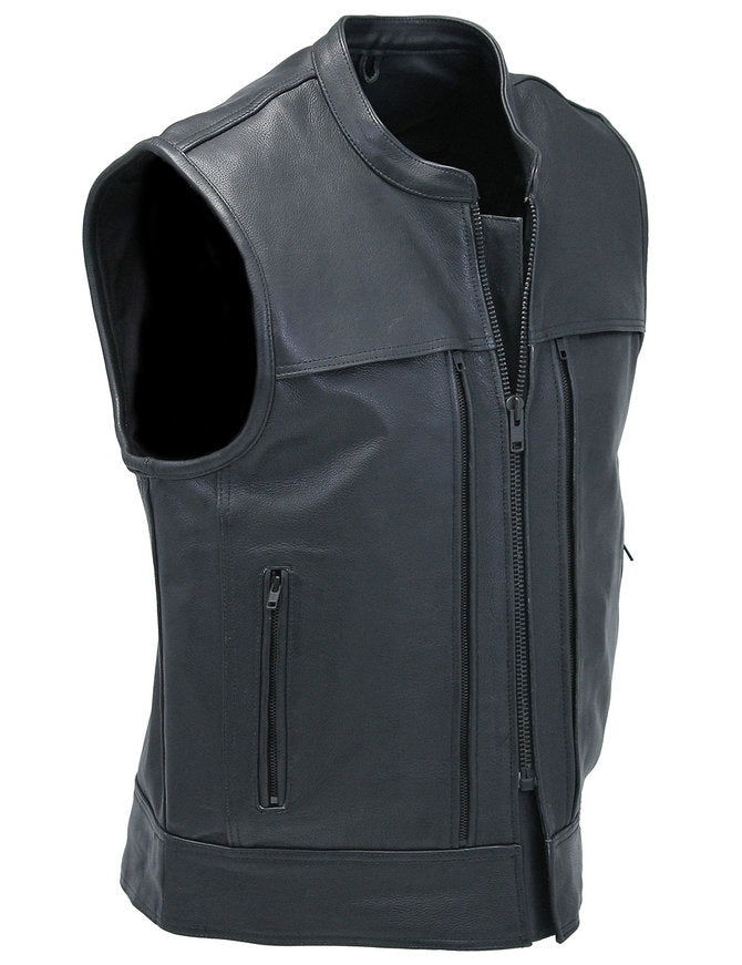 Men's Leather Vest In Black