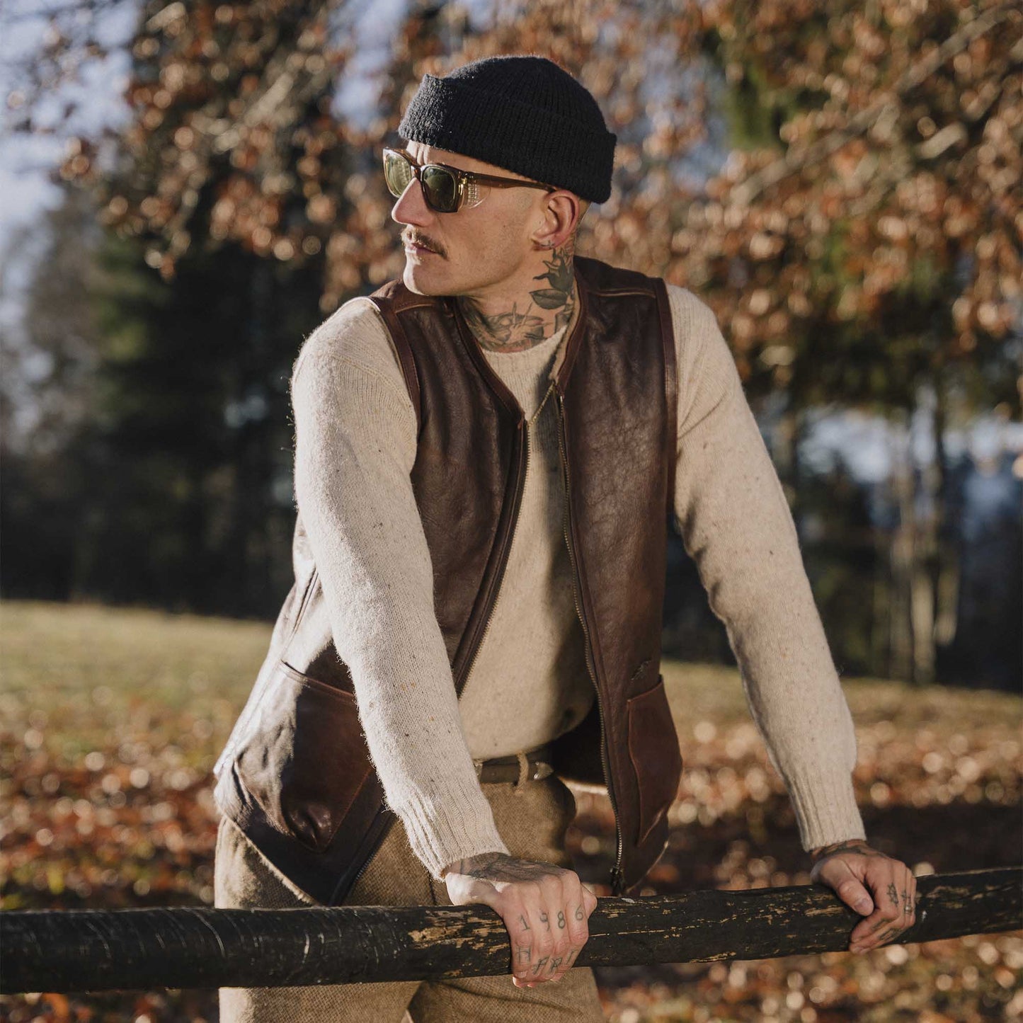 Men's Shearling Leather Vest In Chocolate Brown With Crackle Texture