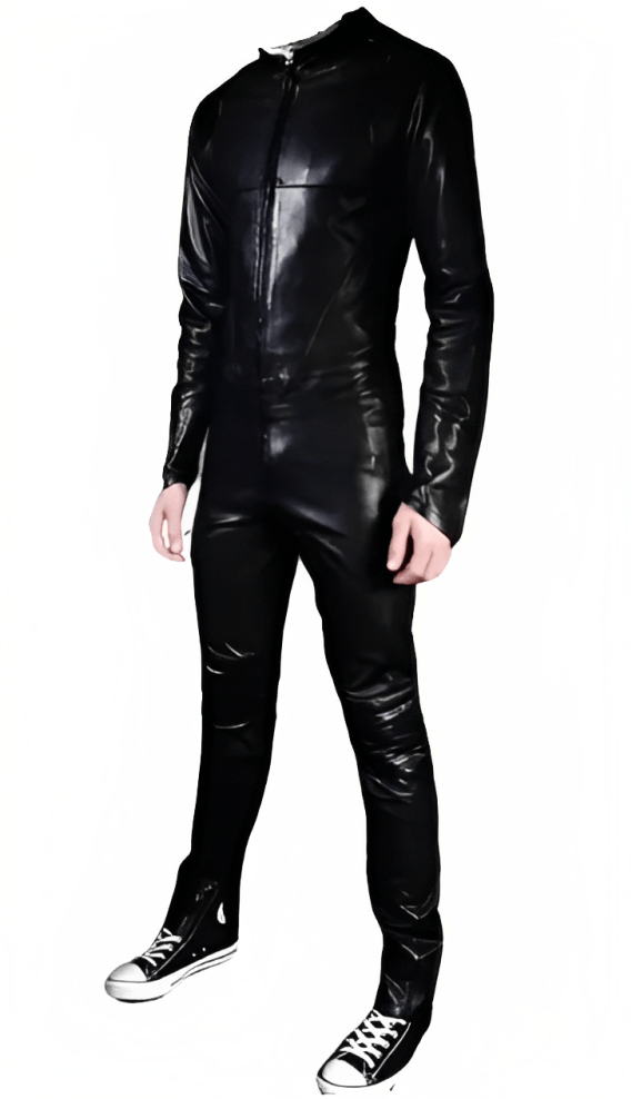 Men's Slim Fit Leather Biker Jumpsuit In Black