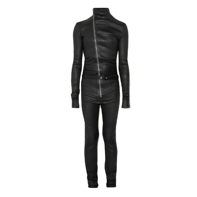 Men's Slim Fit Leather Jumpsuit In Black