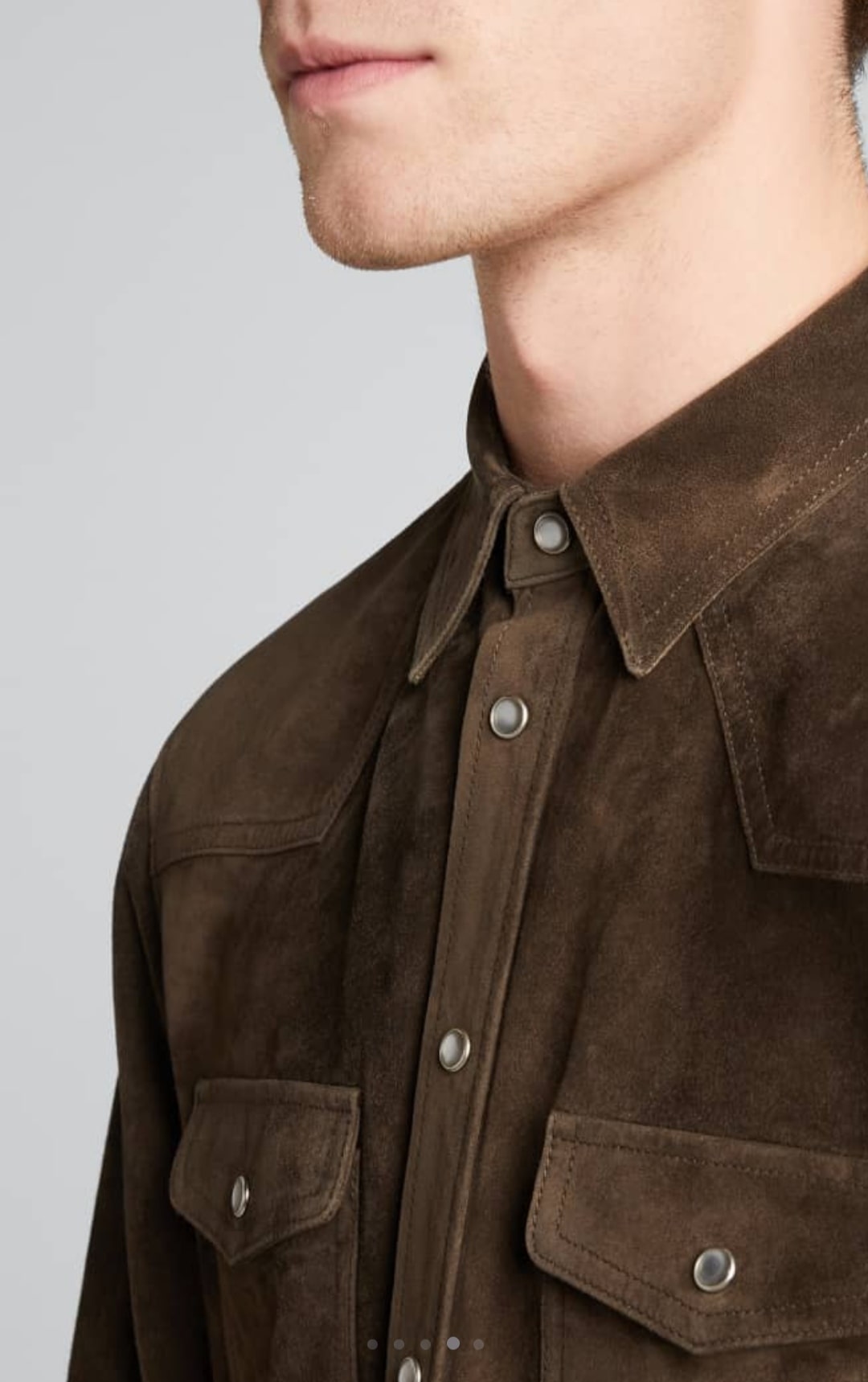 Men's Suede Leather Shirt In Chocolate Brown