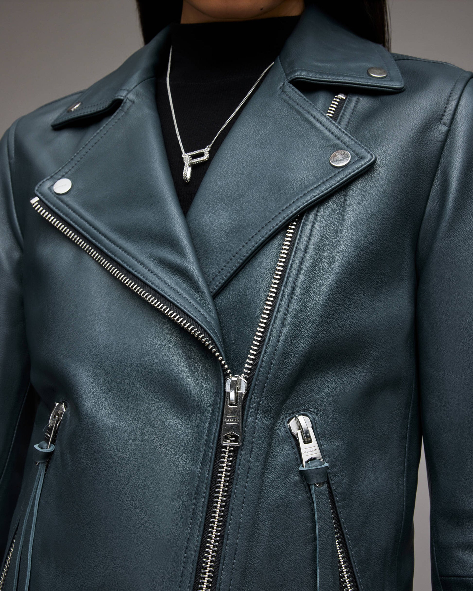 Women's Leather Biker Jacket In Blue