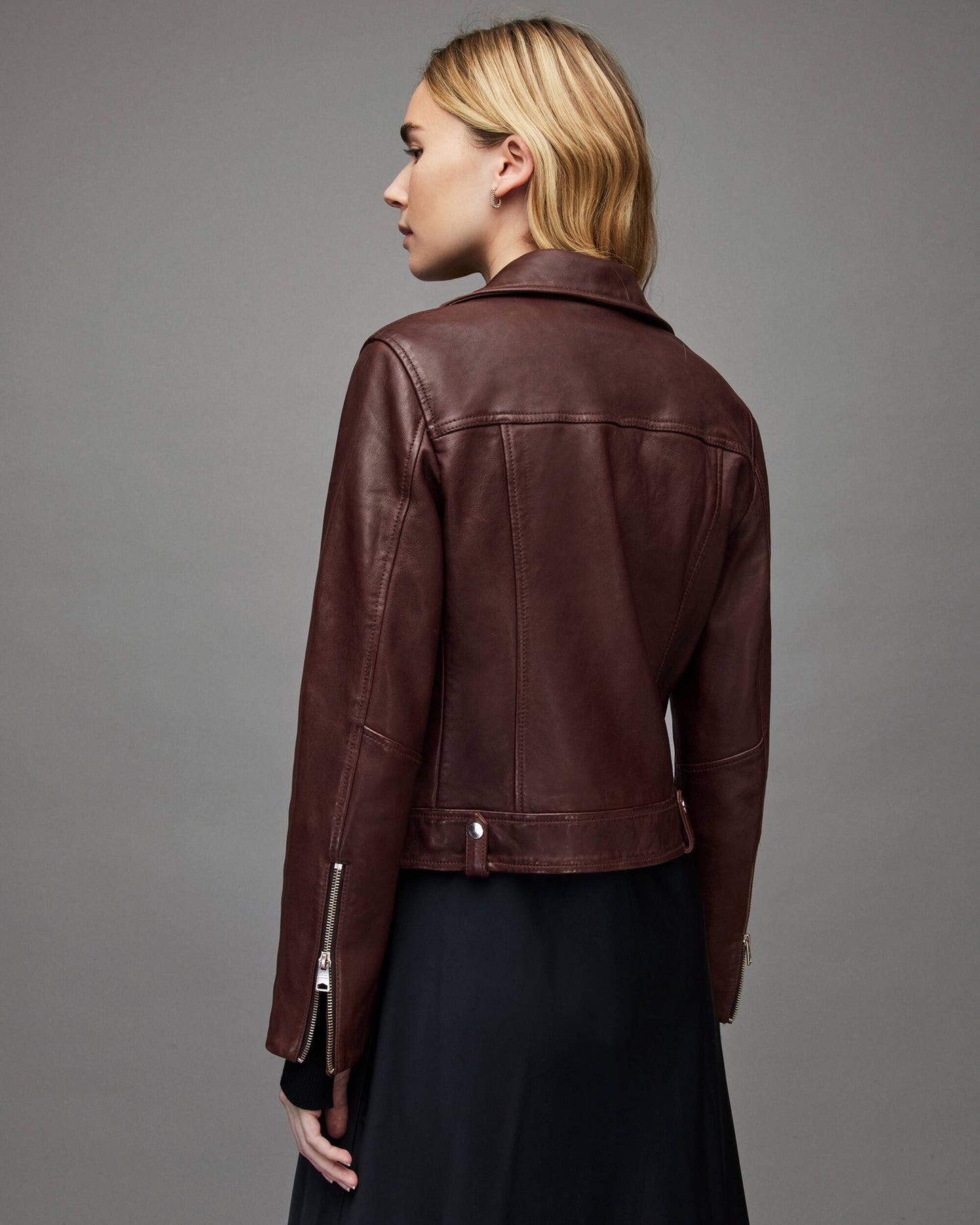 Women's Leather Biker Jacket In Maroon