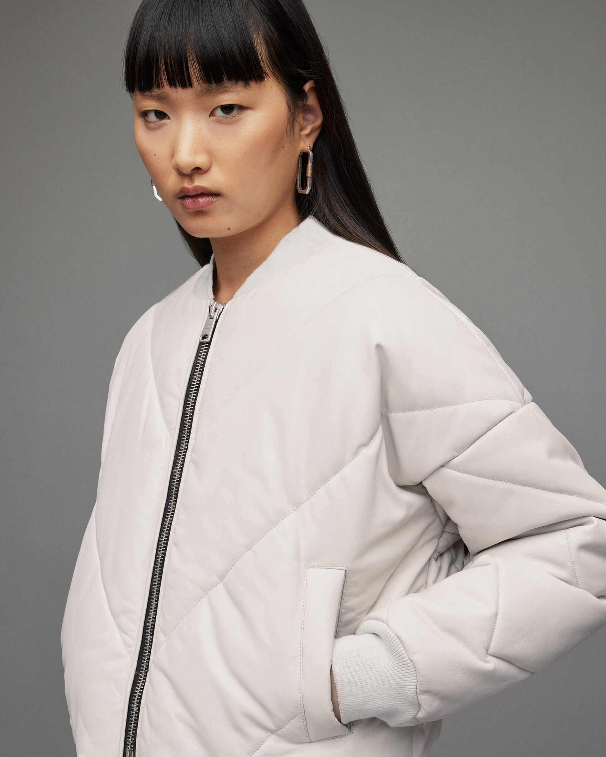 Women's Puffer Leather Jacket In White