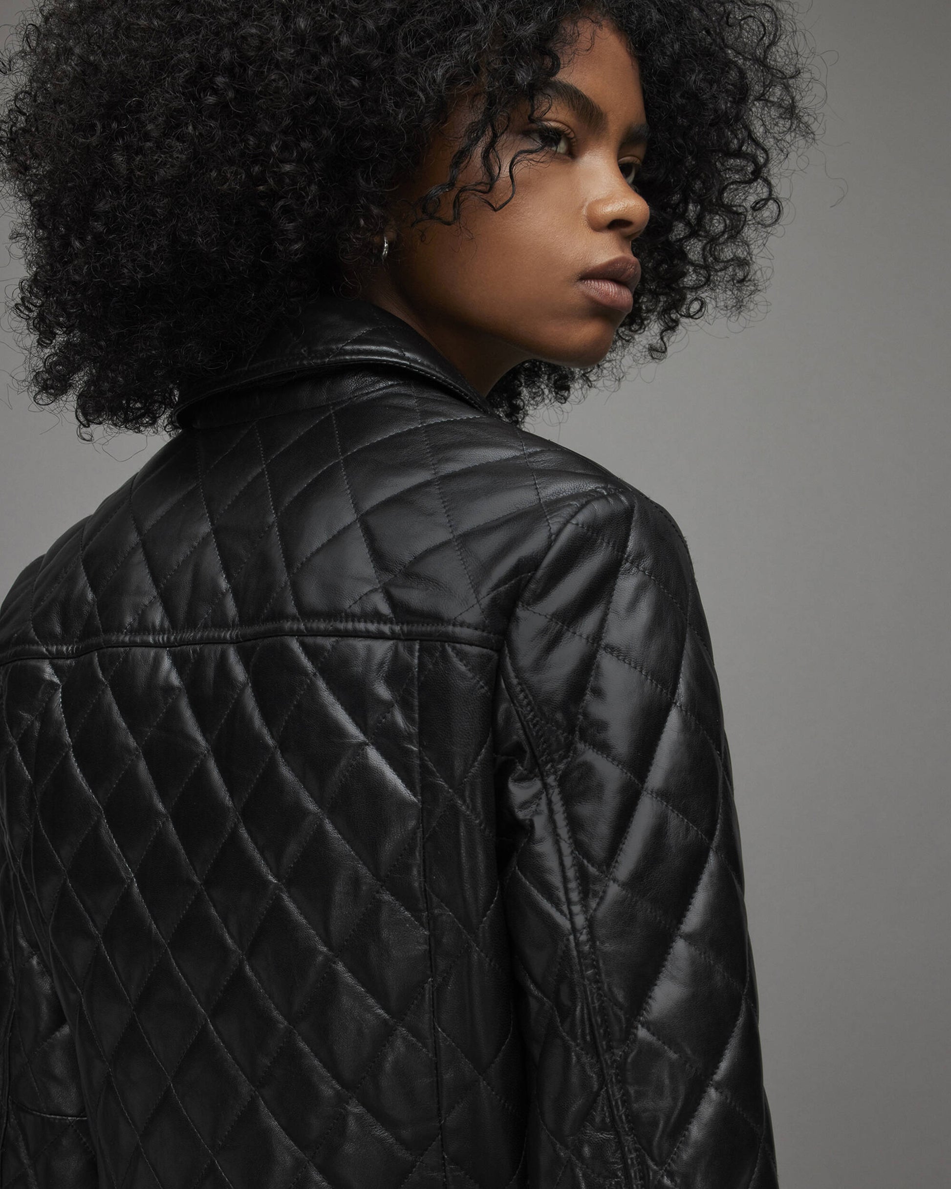 Women's Quilted Leather Bomber Jacket In Black