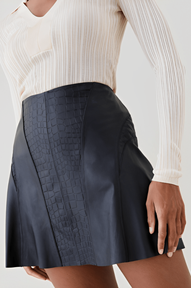 Women's Croc Texture Leather A-line Mini Skirt In Black
