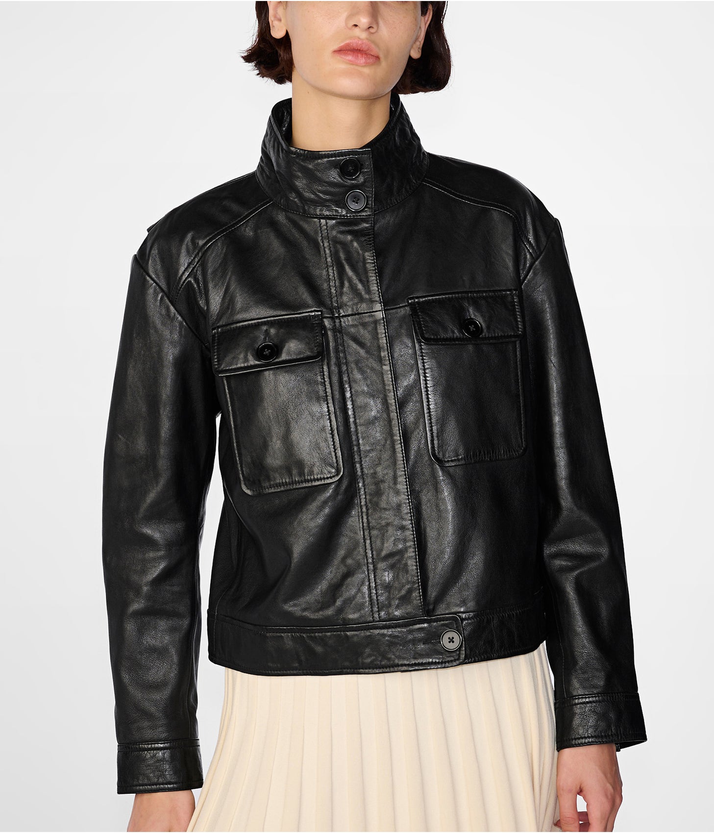Women's Harrington Leather Jacket In Black