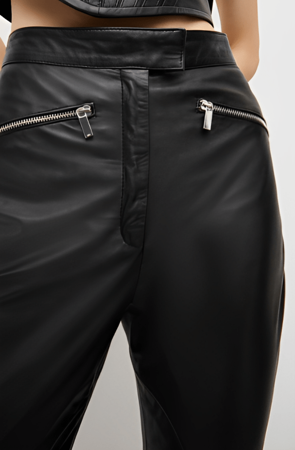Women's Leather Biker Pant In Black