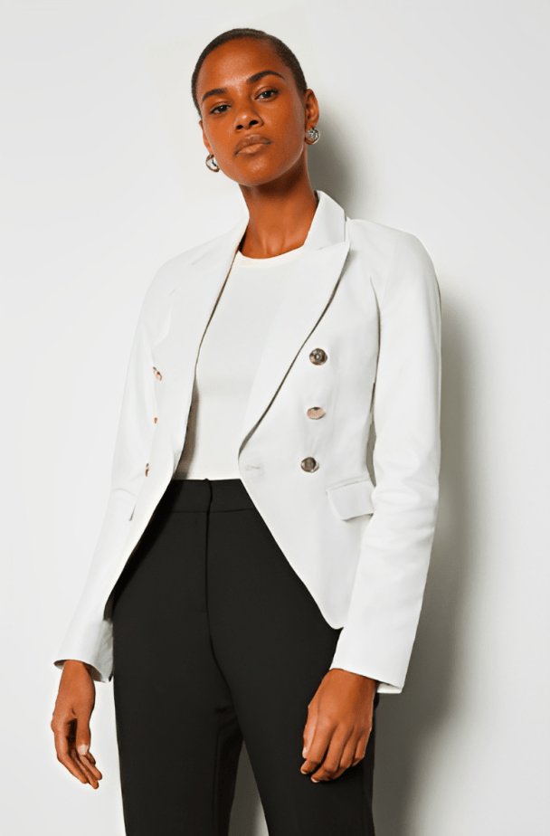 White blazer 2025 with silver buttons