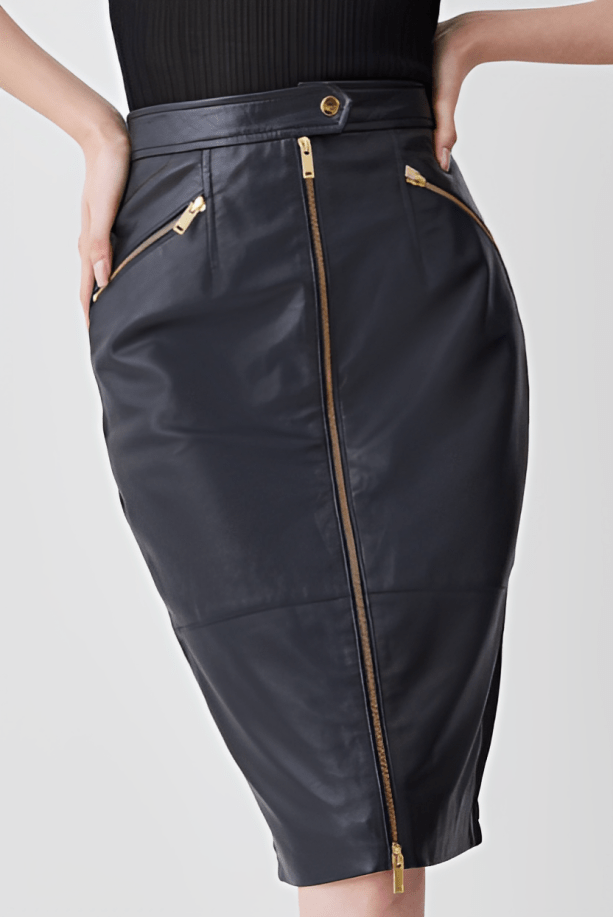 Women's Leather Pencil Skirt In Black