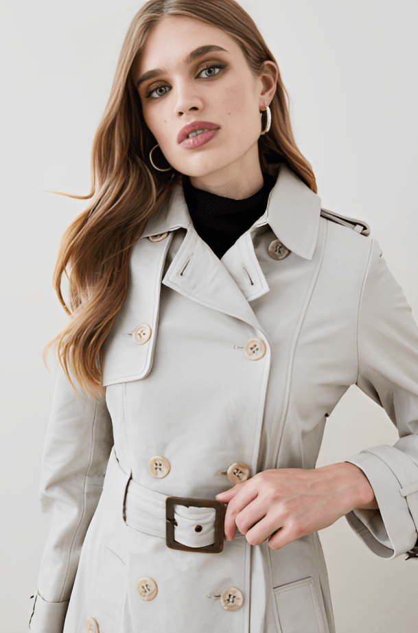 Women's Leather Trench Coat In Off White