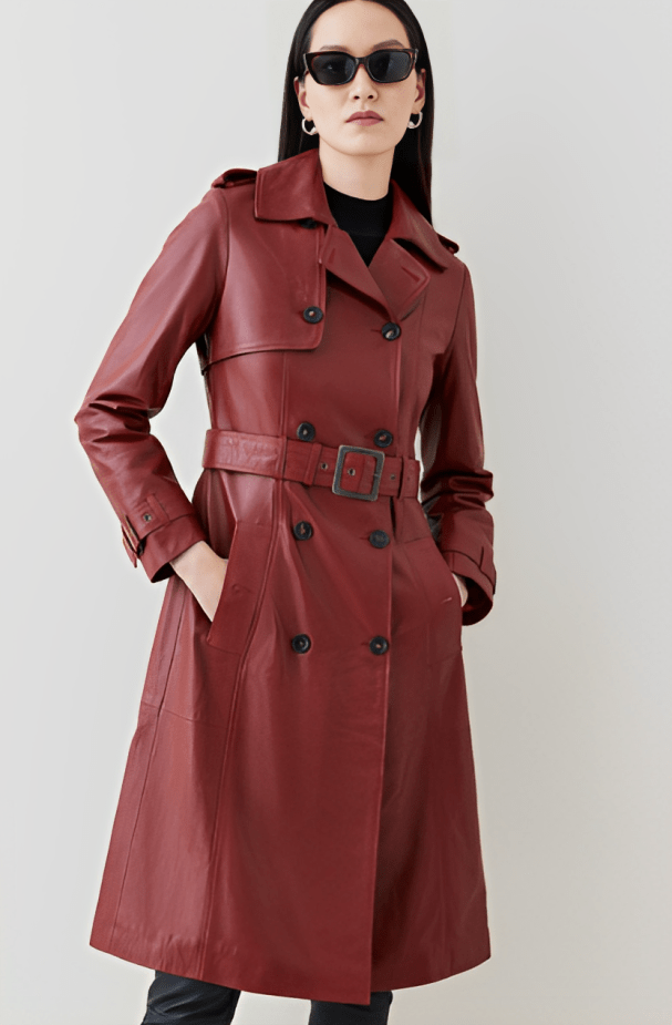 Women's Leather Trench Coat In Ox Red