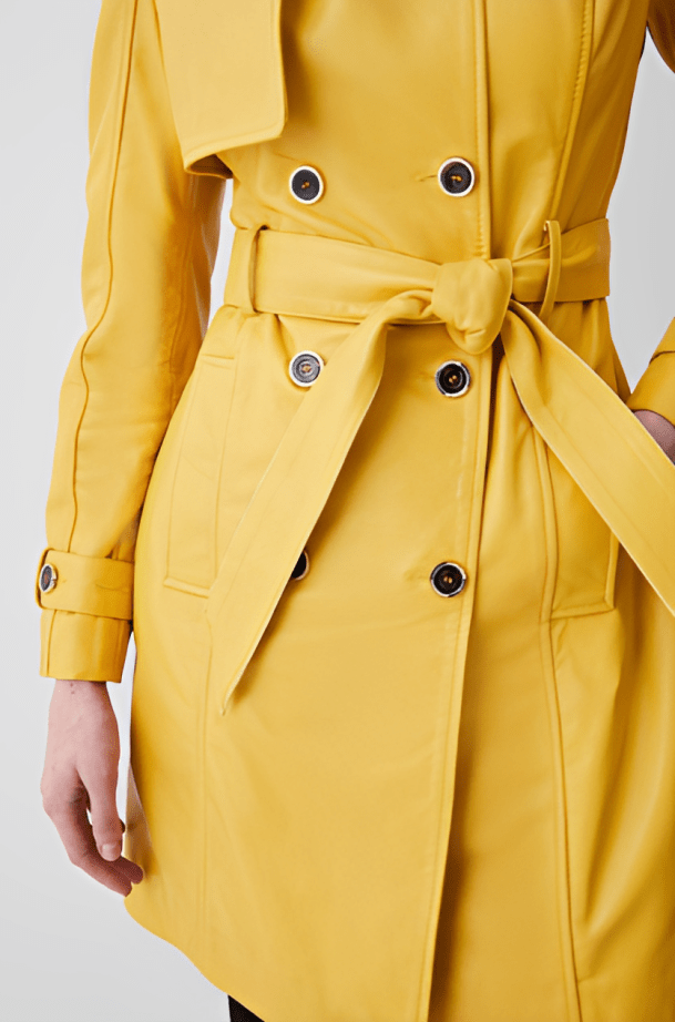 Women's Leather Trench Coat In Mustard