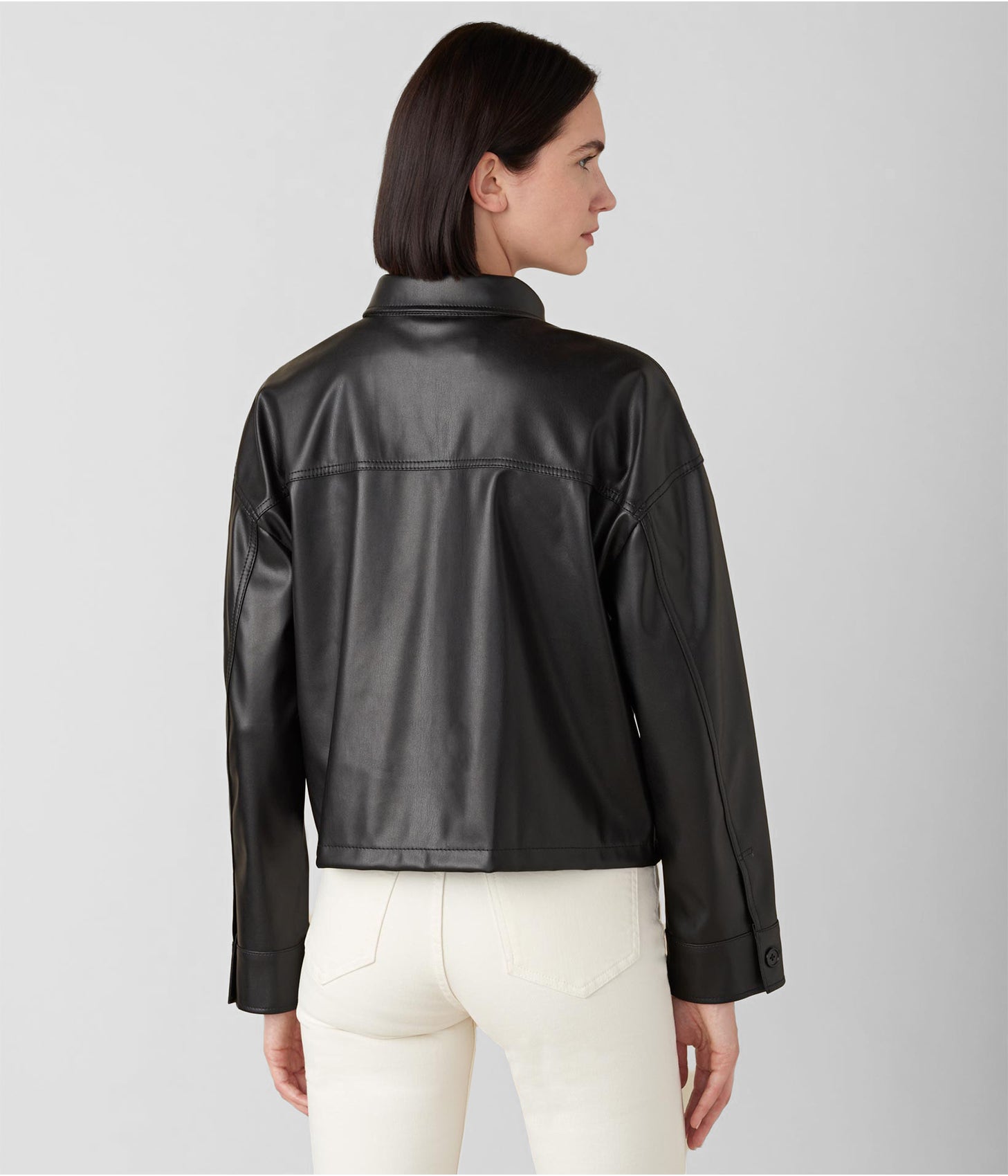 Women's Leather Trucker Jacket In Black