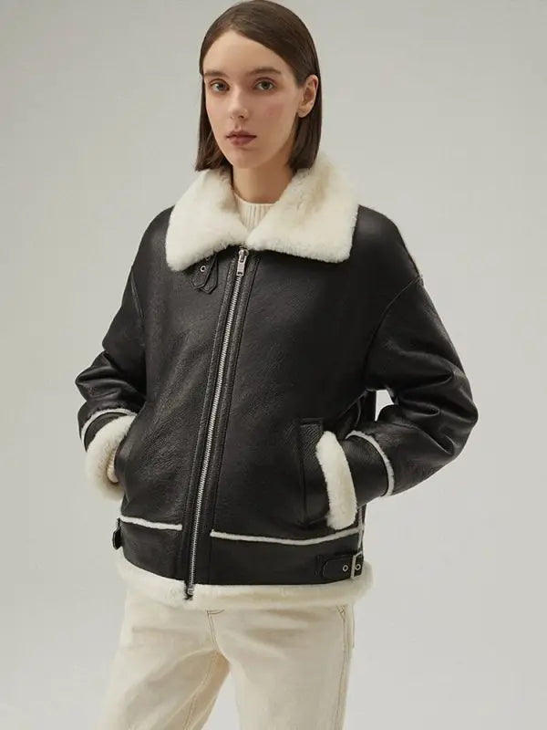 Women's Shearling Leather Jackets In Black