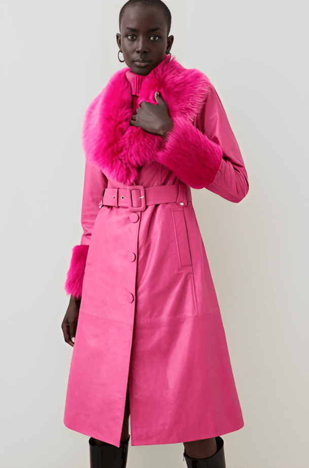 Women's Shearling Leather Trench Coat In Pink