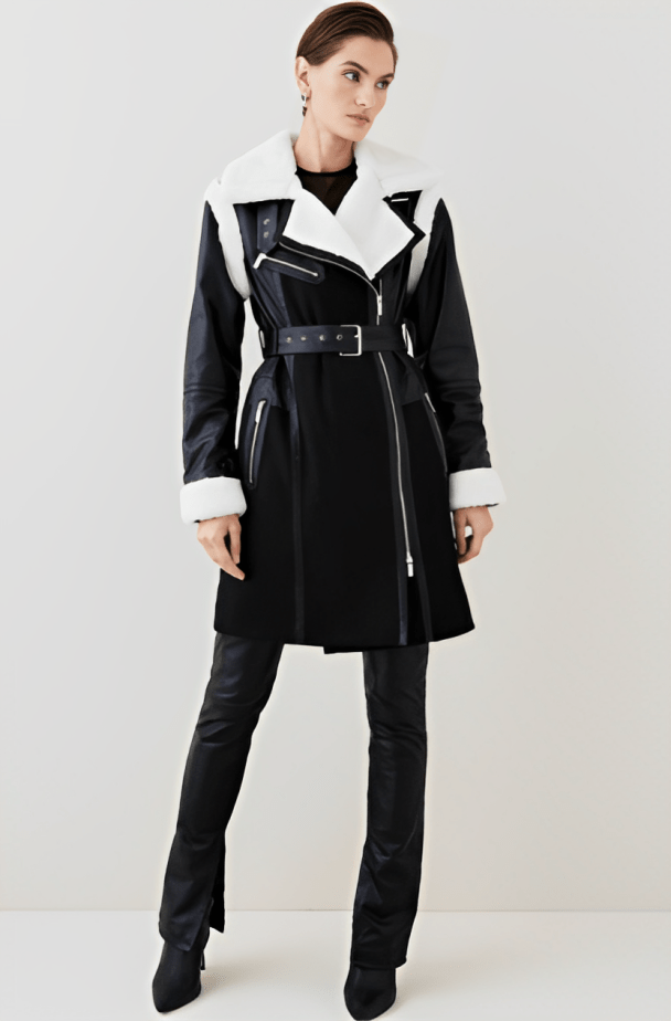 Women's Suede Leather Shearling Coat In Black
