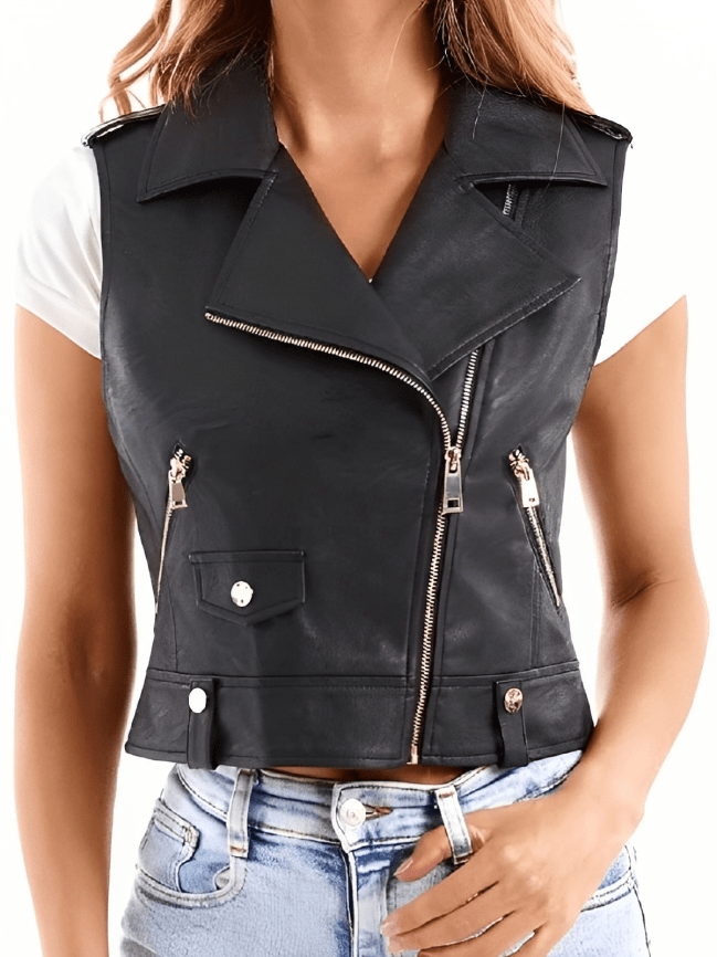 Womens leather sales moto vest