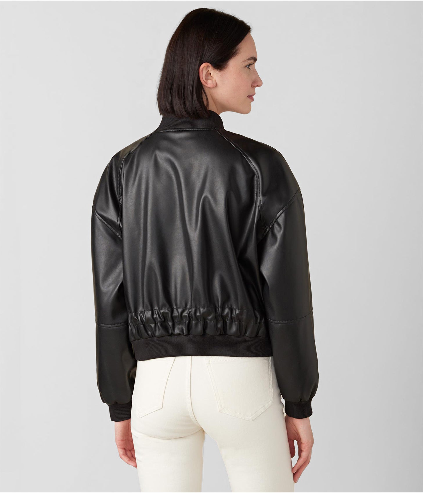 Women's Leather Bomber Jacket In Black