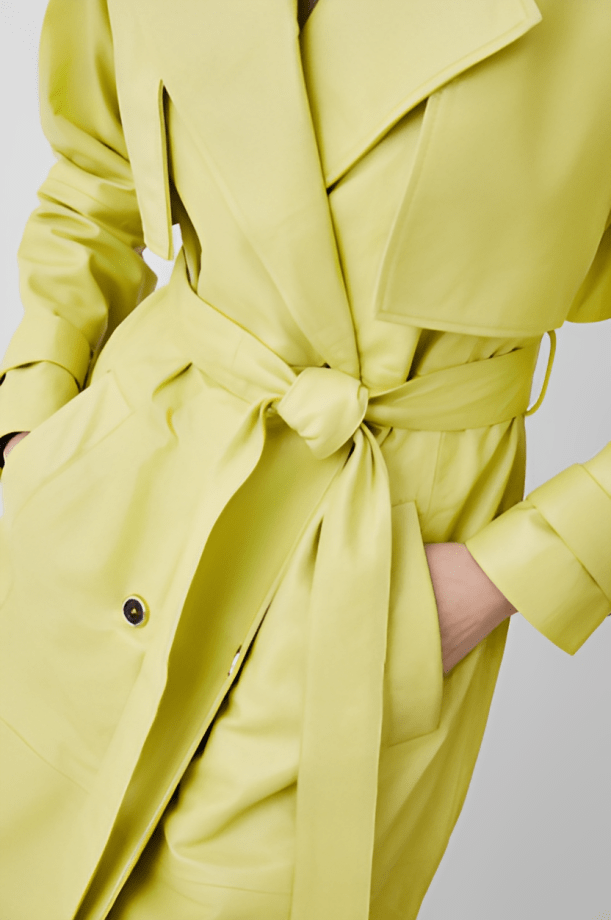 Women's Leather Trench Coat In Yellow