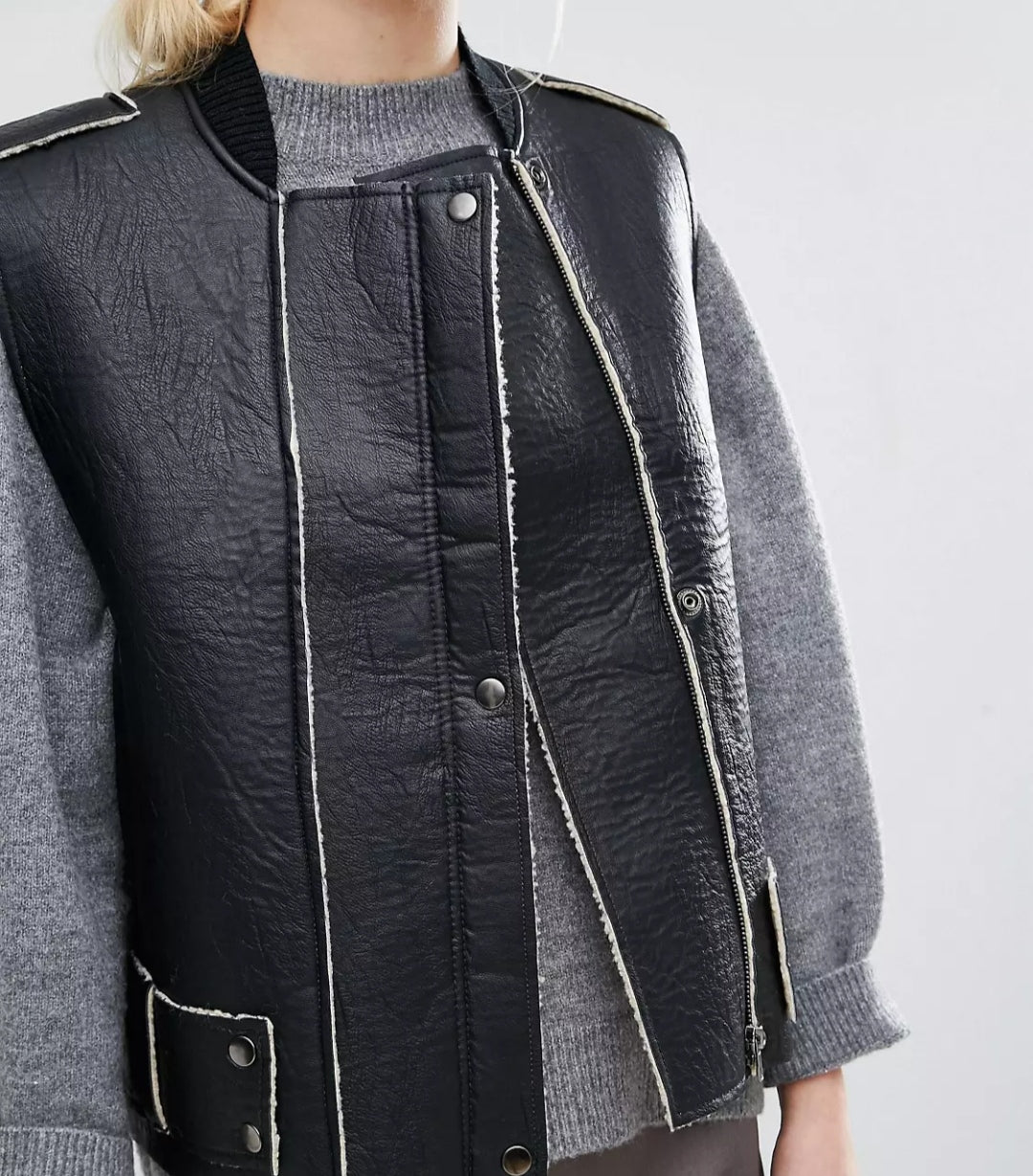 Women's Black Shearling Leather Vest