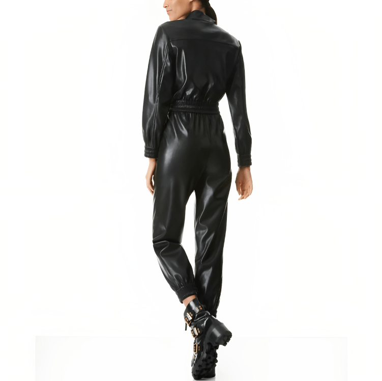 Women's Bodycon Leather Jumpsuit In Black With Smoked Waist
