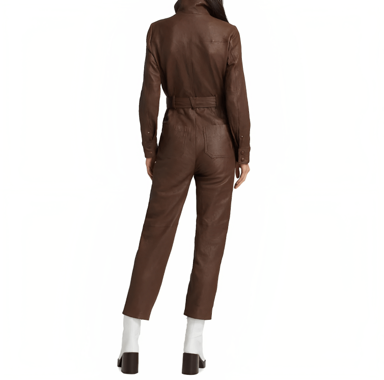 Women's Bodycon Leather Jumpsuit In Chocolate Brown