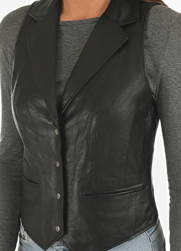 Women's Classic Leather Vest In Black