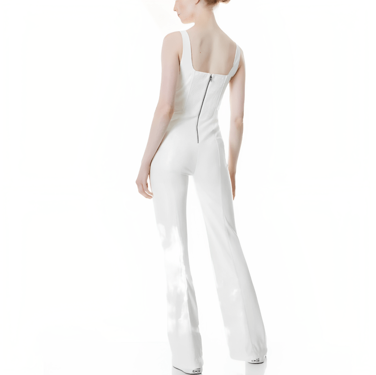 Women's Classy Leather Jumpsuit In White