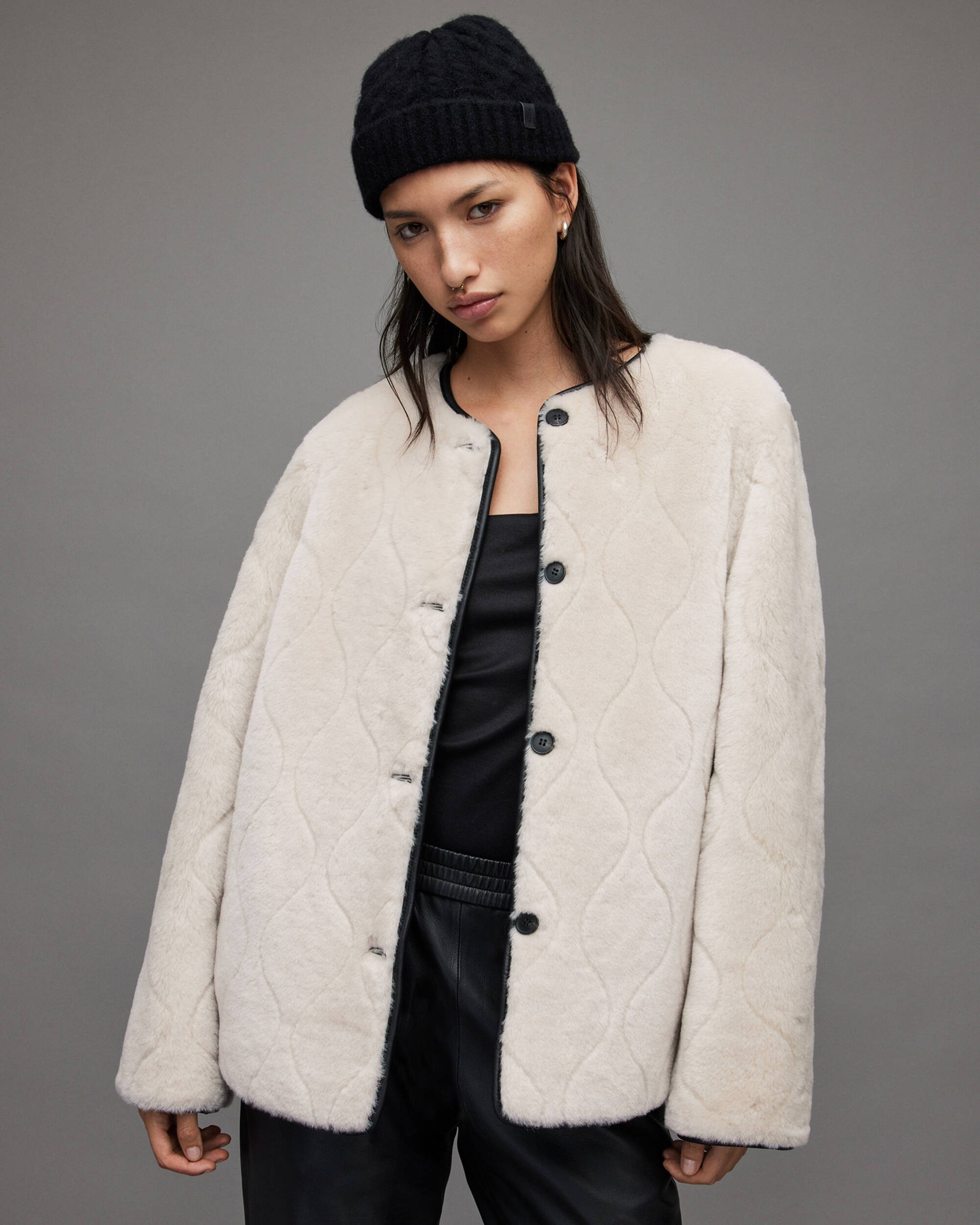 Women's Double Sided Black Leather & White Shearling Jacket